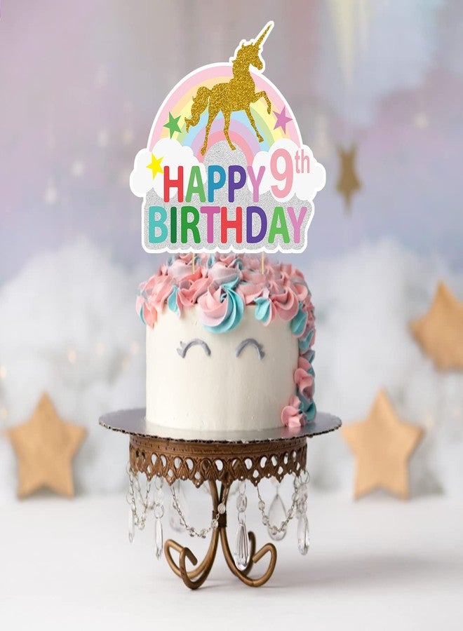 Zyozique Unicorn 9th Birthday Cake Topper, Unicorn Nine Cake Topper, Magic Unicorn Cake Decor, Unicorn Baby Girl Ninth Birthday Party Decoration - (Pack of 1) - Image 5